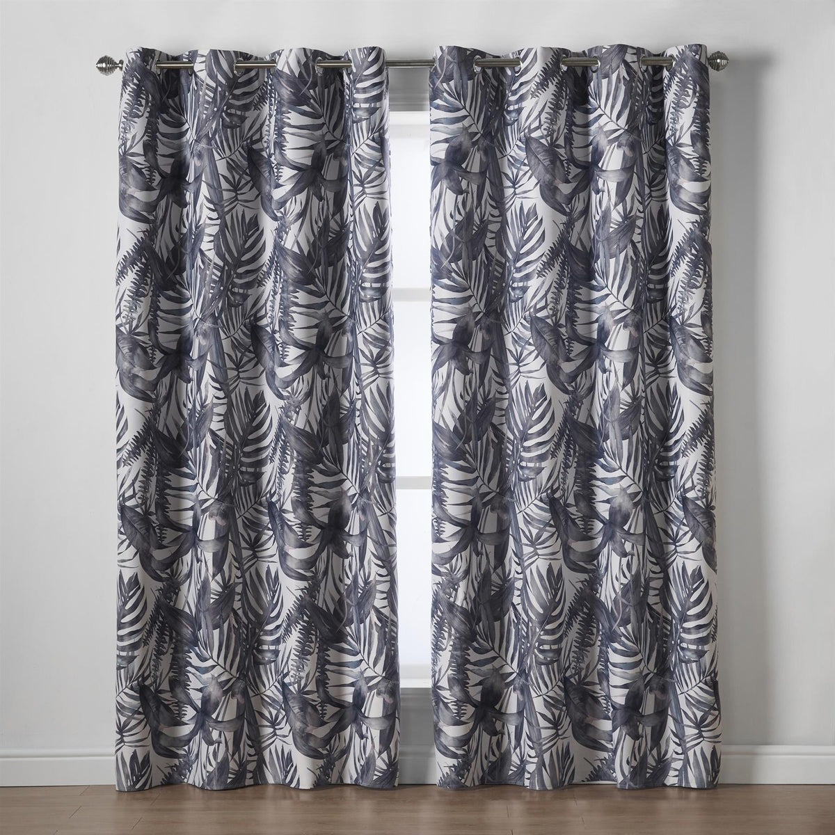 Malay Tropical Palm Leaf Thermal Blackout Eyelet Curtains in Charcoal
