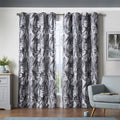 Malay Tropical Palm Leaf Thermal Blackout Eyelet Curtains in Charcoal