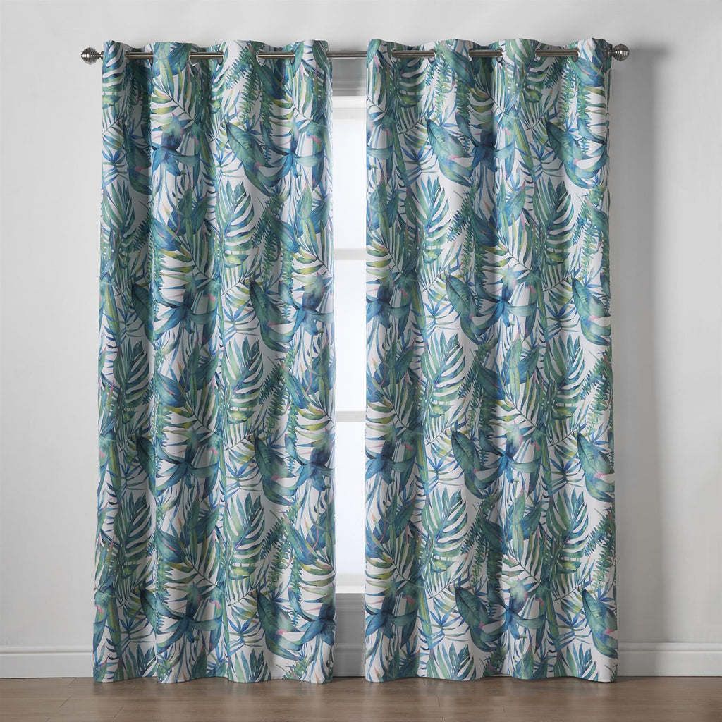 Malay Tropical Palm Leaf Thermal Blackout Eyelet Curtains in Green