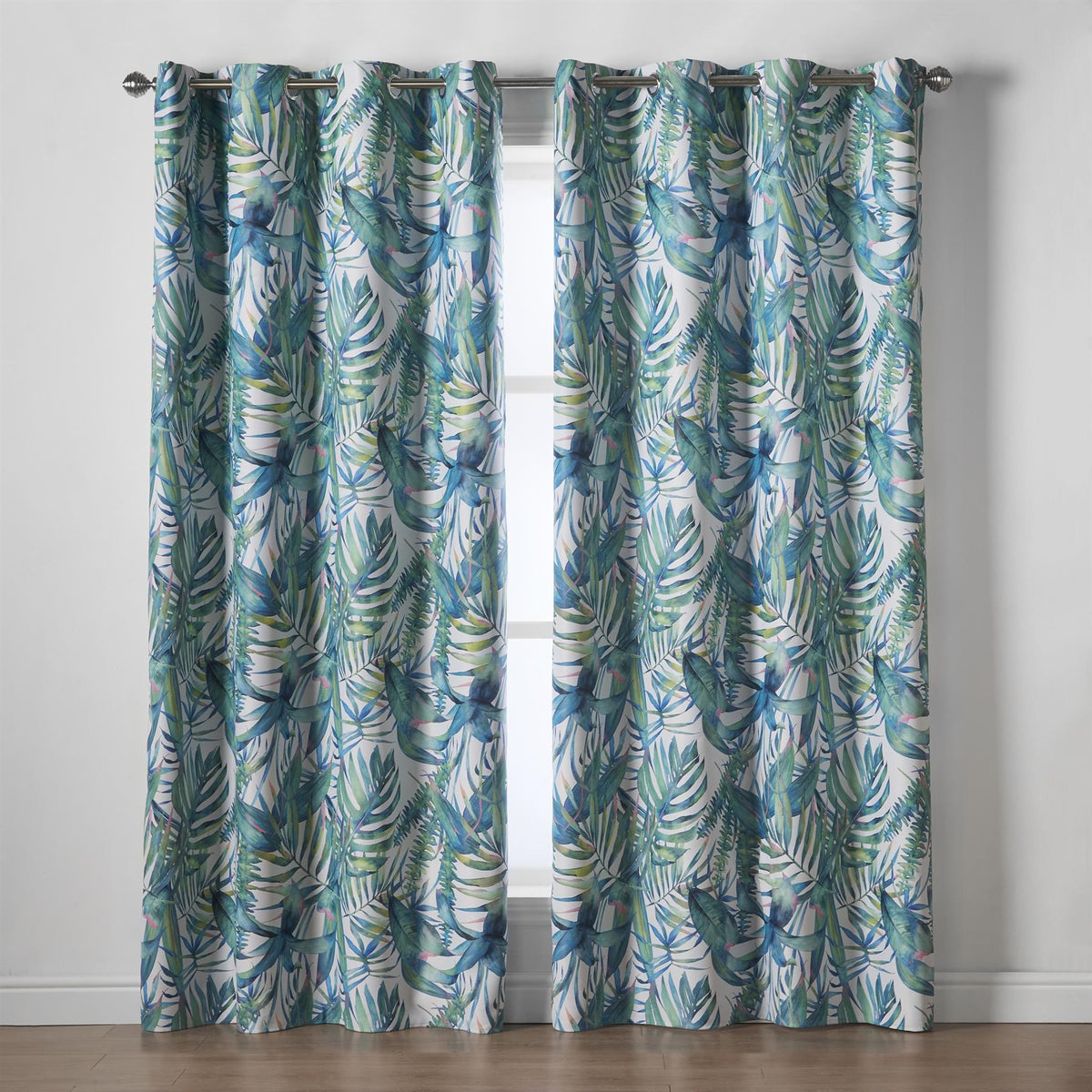 Malay Tropical Palm Leaf Thermal Blackout Eyelet Curtains in Green