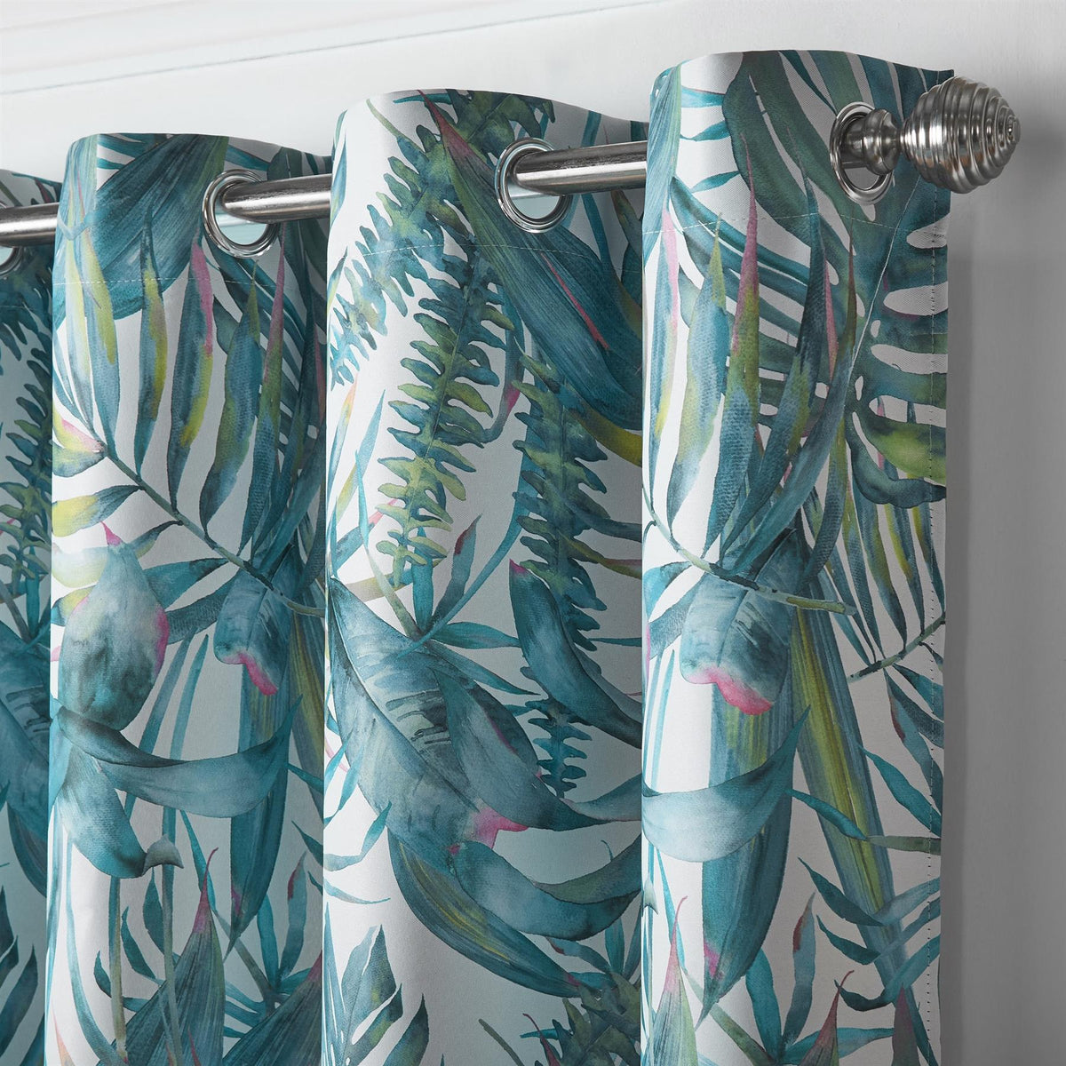 Malay Tropical Palm Leaf Thermal Blackout Eyelet Curtains in Green