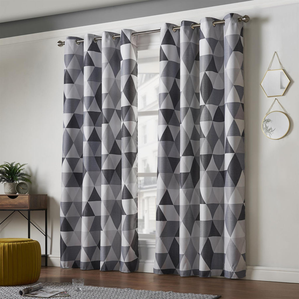 Malmo Geometric Blackout Eyelet Curtains in Charcoal