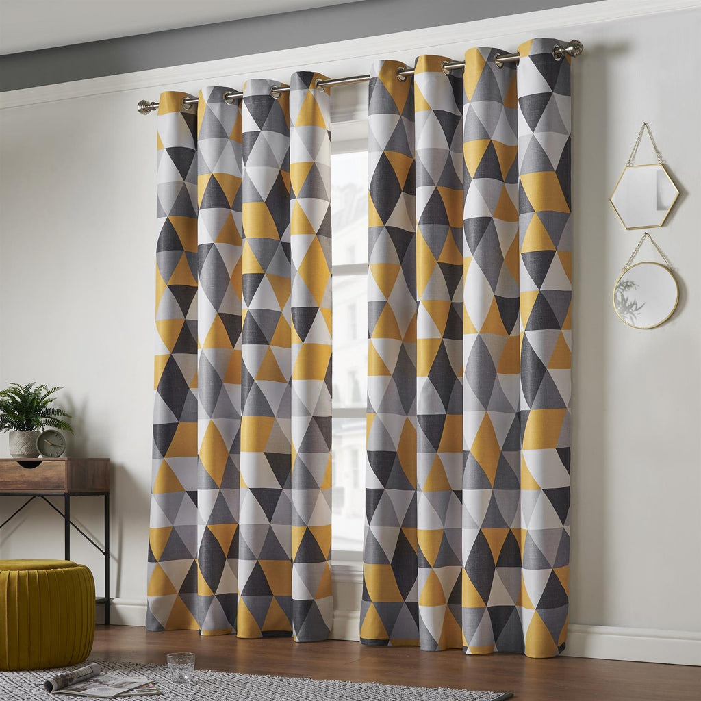 Malmo Geometric Blackout Eyelet Curtains in Ochre