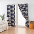 Matrix Metallic Diamond Jacquard Lined Eyelet Curtains in Blue/Gold