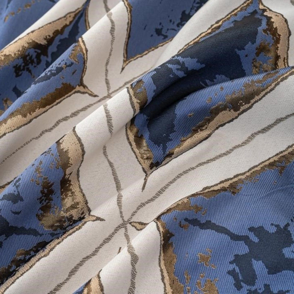 Matrix Metallic Diamond Jacquard Lined Eyelet Curtains in Blue/Gold