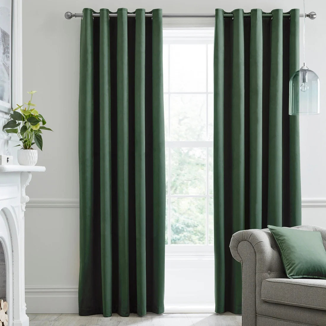 Laurence Llewelyn-Bowen Montrose Blackout Velvet Eyelet Curtains in Bottle Green