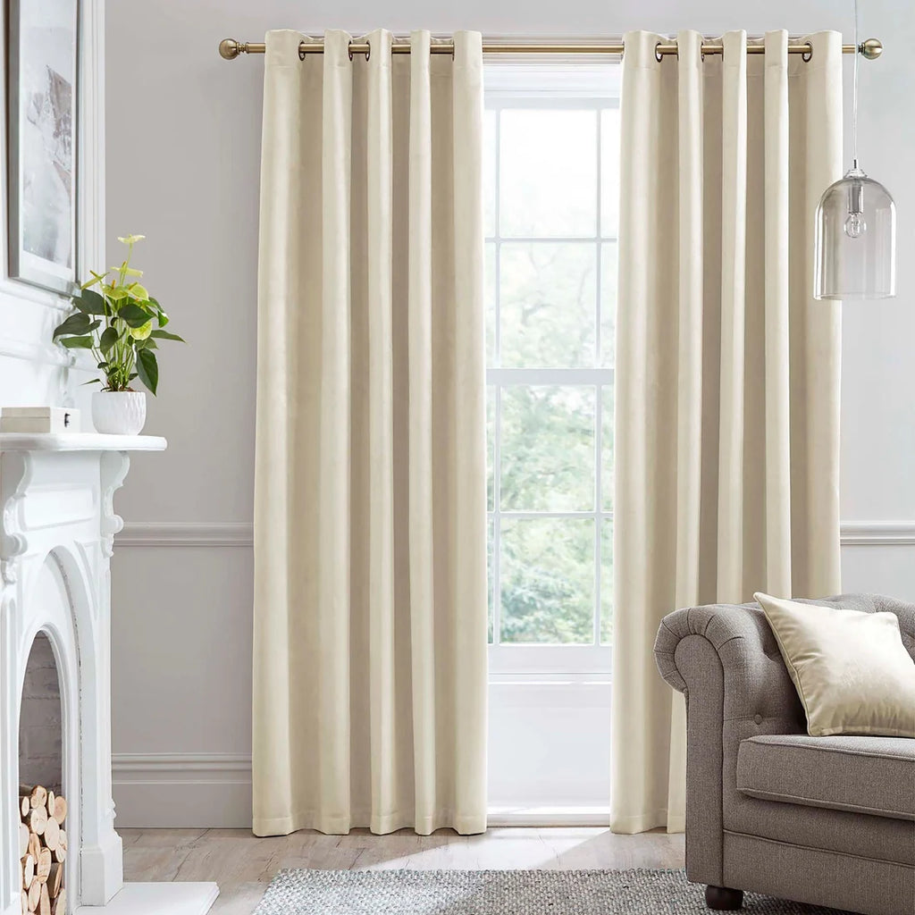 Laurence Llewelyn-Bowen Montrose Blackout Velvet Eyelet Curtains in Ivory