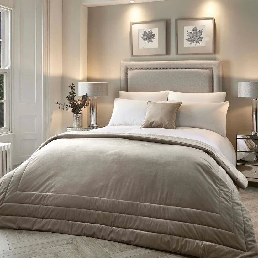 Soiree Melanie Velvet Bedspread in Linen 150 x 220cm