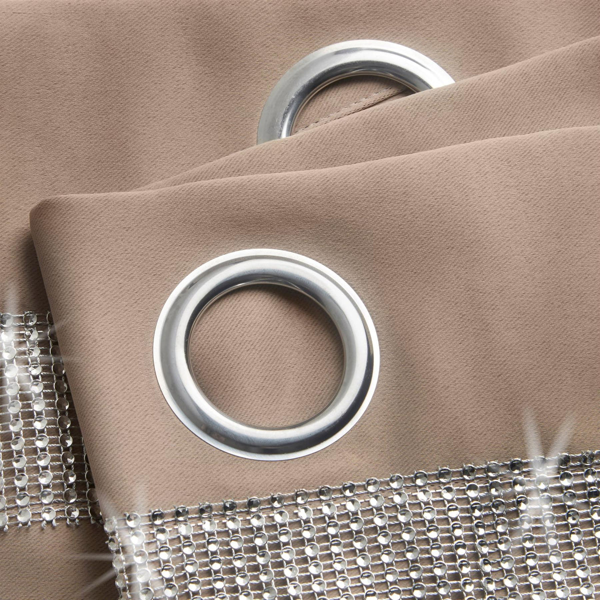 Palace Diamante Thermal Blackout Eyelet Curtains in Beige