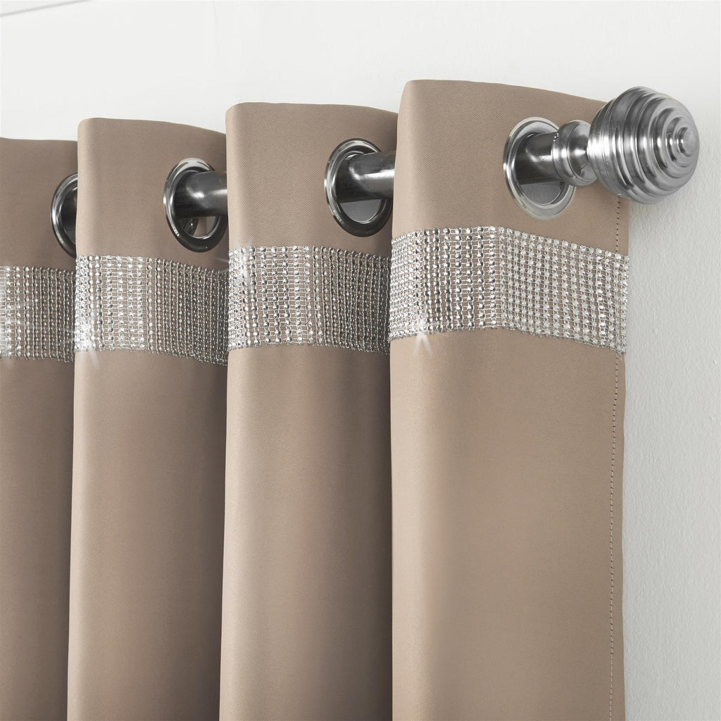 Palace Diamante Thermal Blackout Eyelet Curtains in Beige