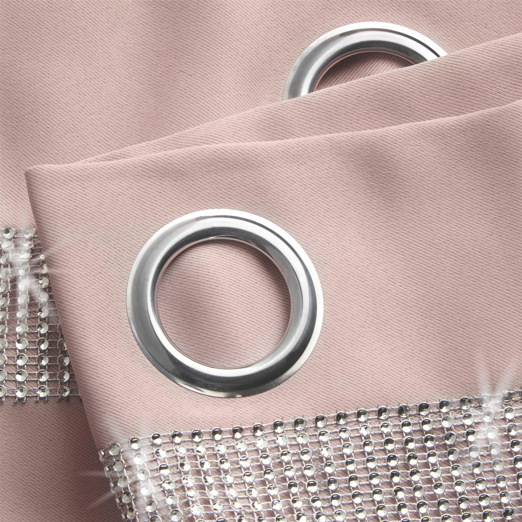 Palace Diamante Thermal Blackout Eyelet Curtains in Blush