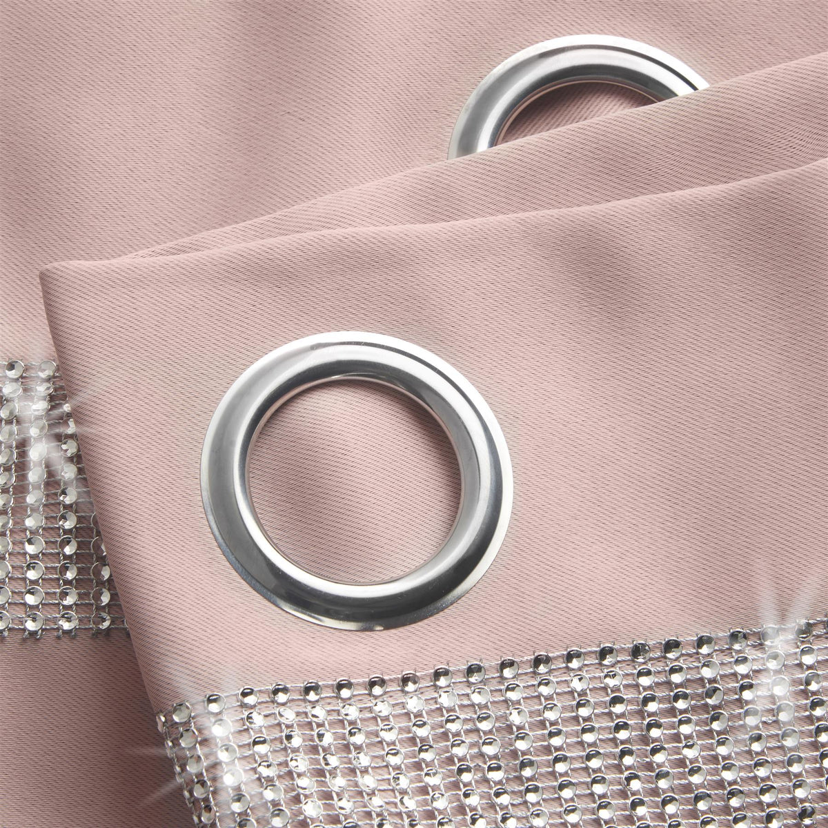 Palace Diamante Thermal Blackout Eyelet Curtains in Blush