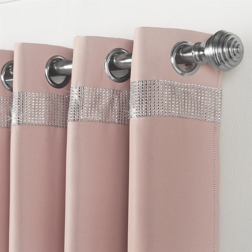 Palace Diamante Thermal Blackout Eyelet Curtains in Blush