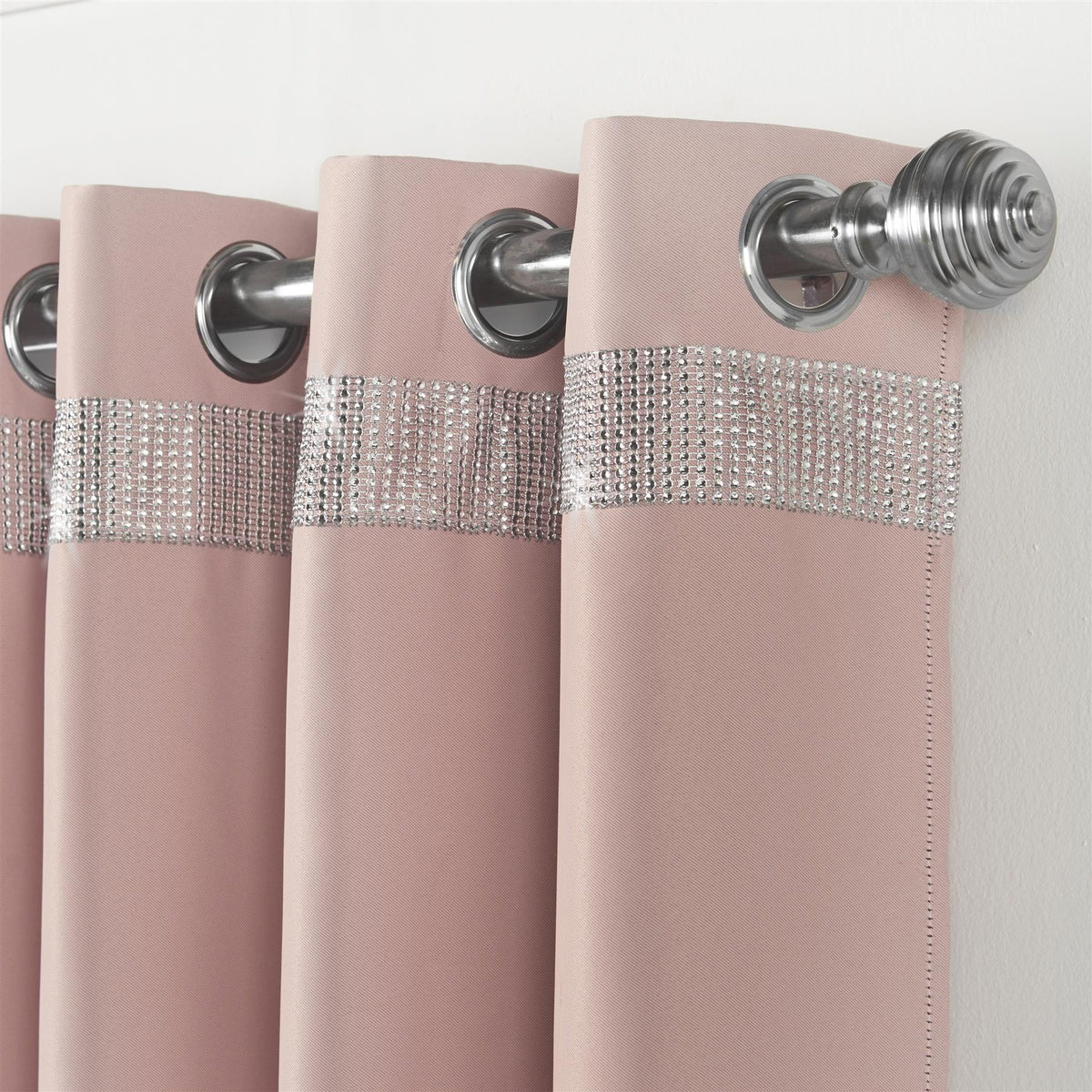 Palace Diamante Thermal Blackout Eyelet Curtains in Blush