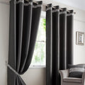 Palace Diamante Thermal Blackout Eyelet Curtains in Charcoal