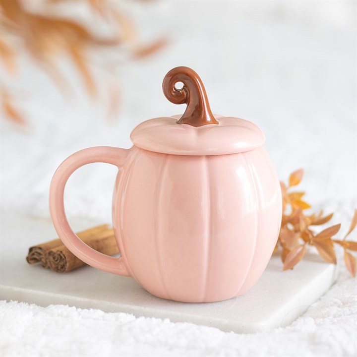 Pink Curly Pumpkin Lidded Mug