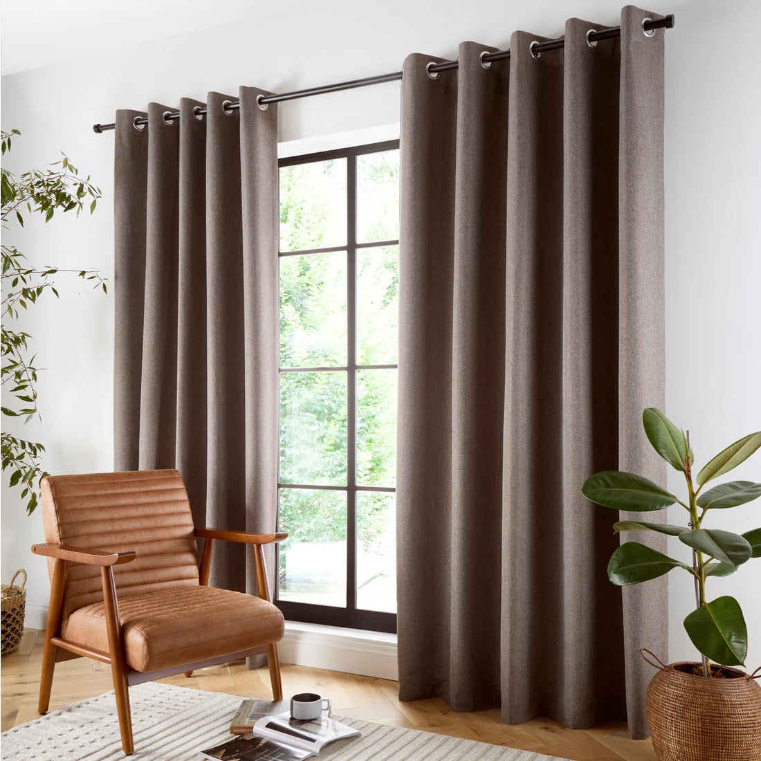 Curtina Plain Twill Blackout Eyelet Curtains in Chocolate