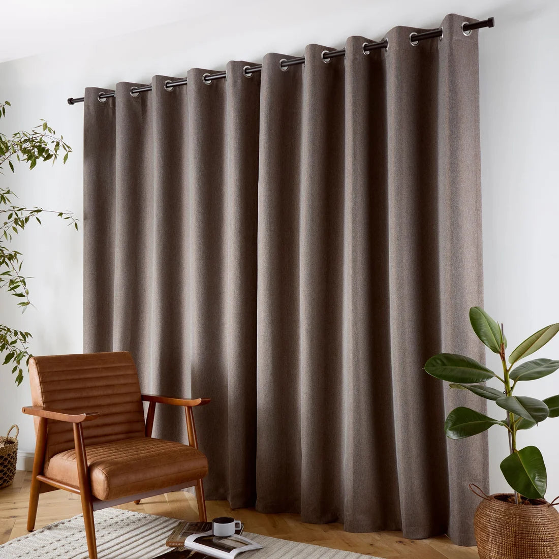 Curtina Plain Twill Blackout Eyelet Curtains in Chocolate