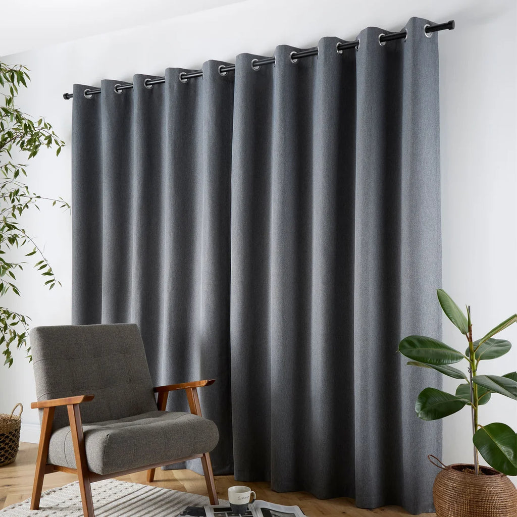 Curtina Plain Twill Blackout Eyelet Curtains in Charcoal
