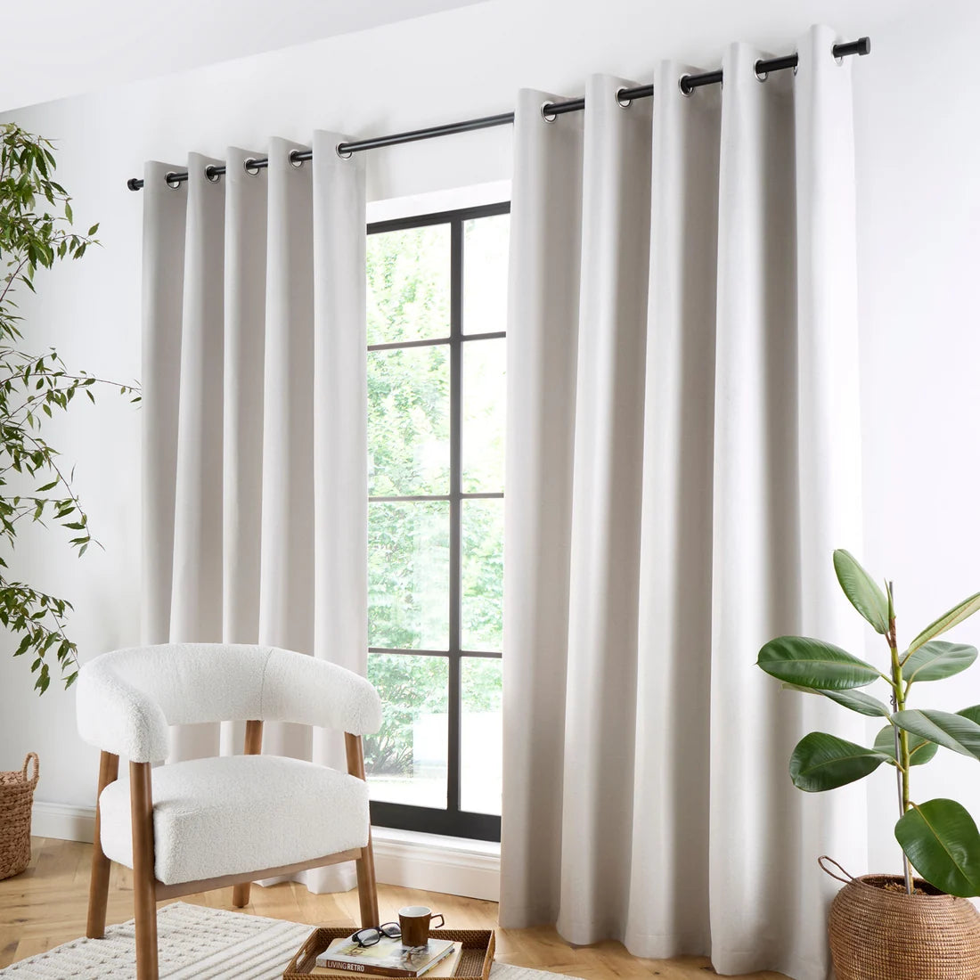 Curtina Plain Twill Blackout Eyelet Curtains in Natural