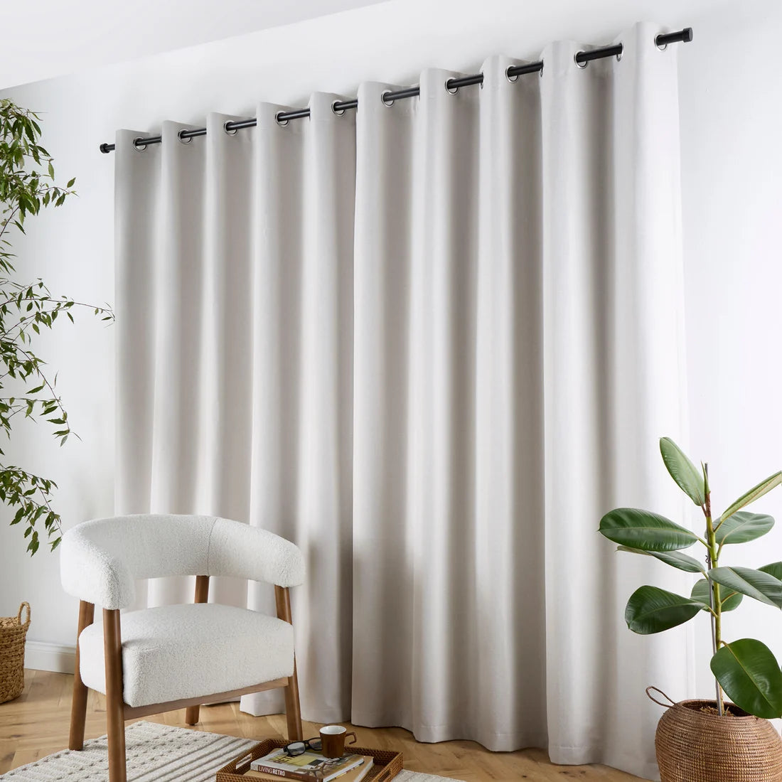 Curtina Plain Twill Blackout Eyelet Curtains in Natural