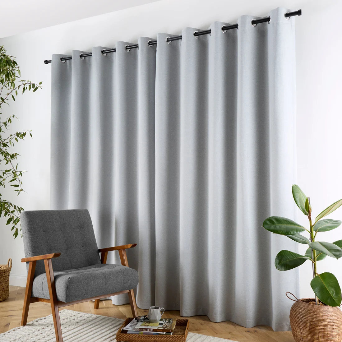 Curtina Plain Twill Blackout Eyelet Curtains in Silver