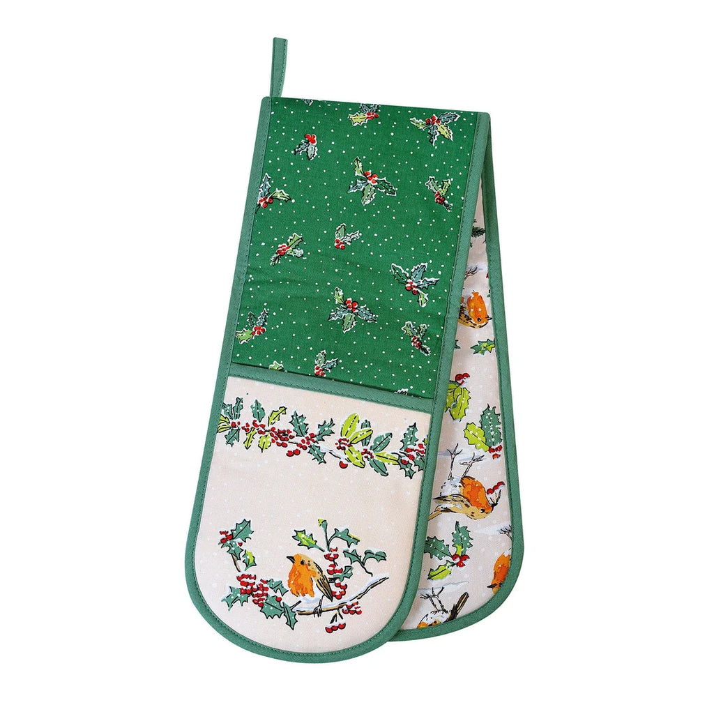Ulster Weavers Christmas Robins Double Oven Glove in Green