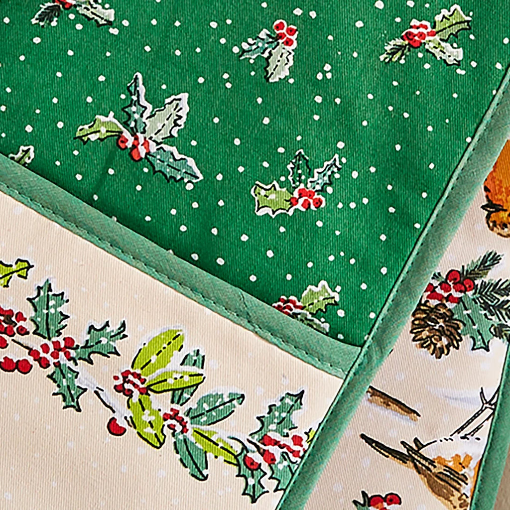 Ulster Weavers Christmas Robins Double Oven Glove in Green