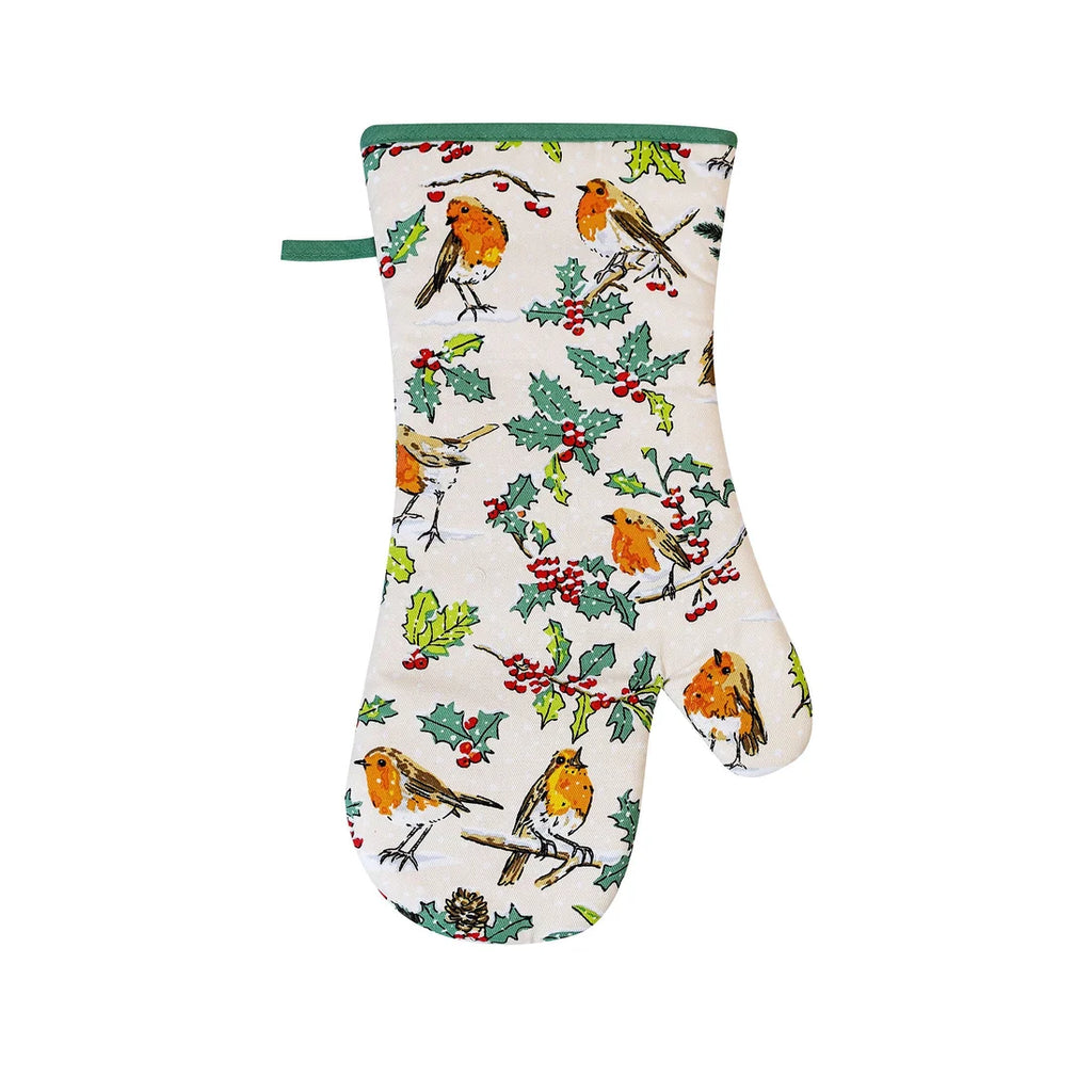 Ulster Weavers Christmas Robins Gauntlet Oven Glove in Green