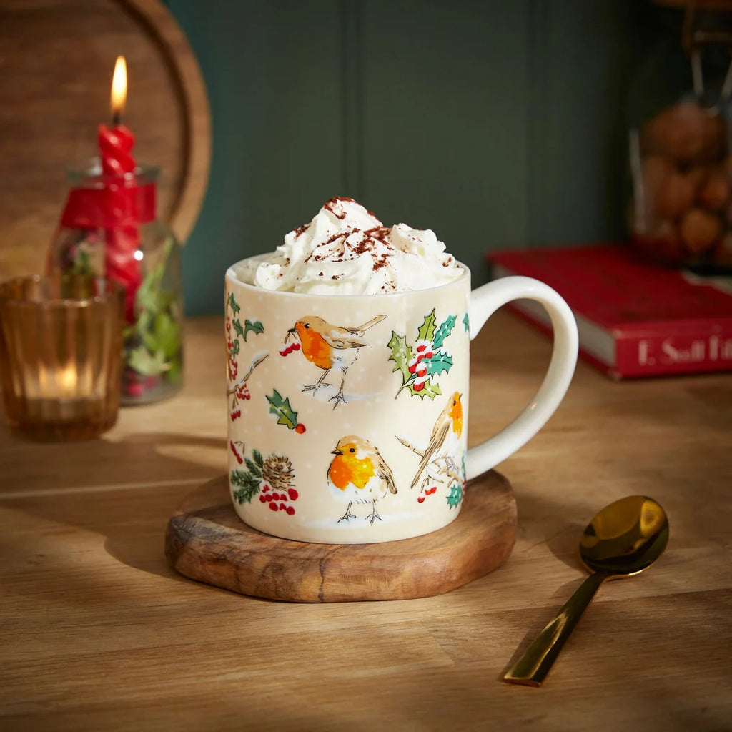 Ulster Weavers Christmas Robins Bone China Mug in Green