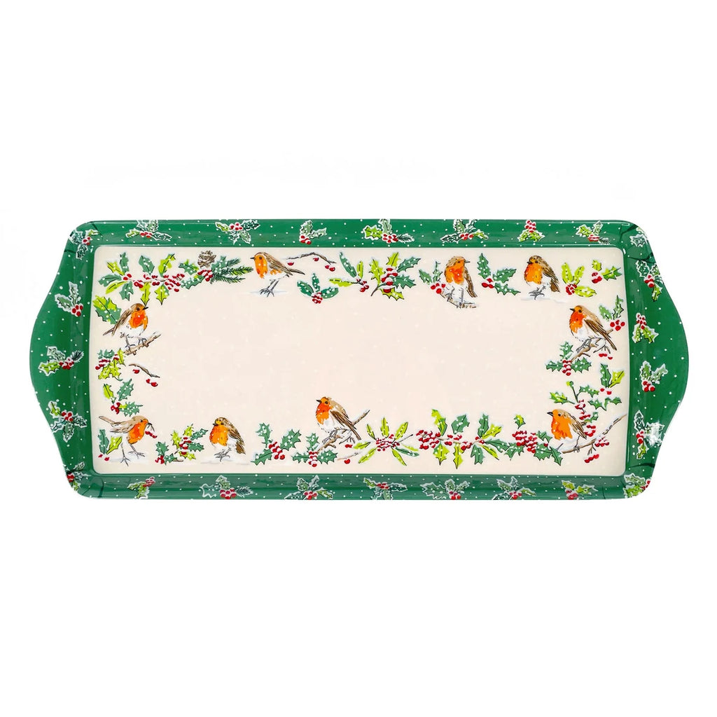 Ulster Weavers Christmas Robins Small Serving Tray in Green