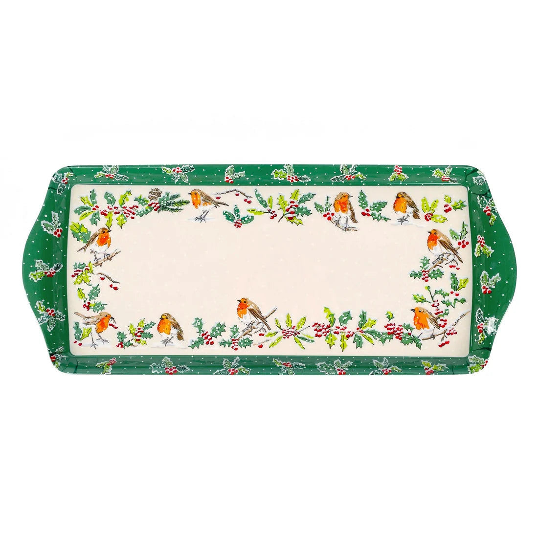 Ulster Weavers Christmas Robins Small Serving Tray in Green