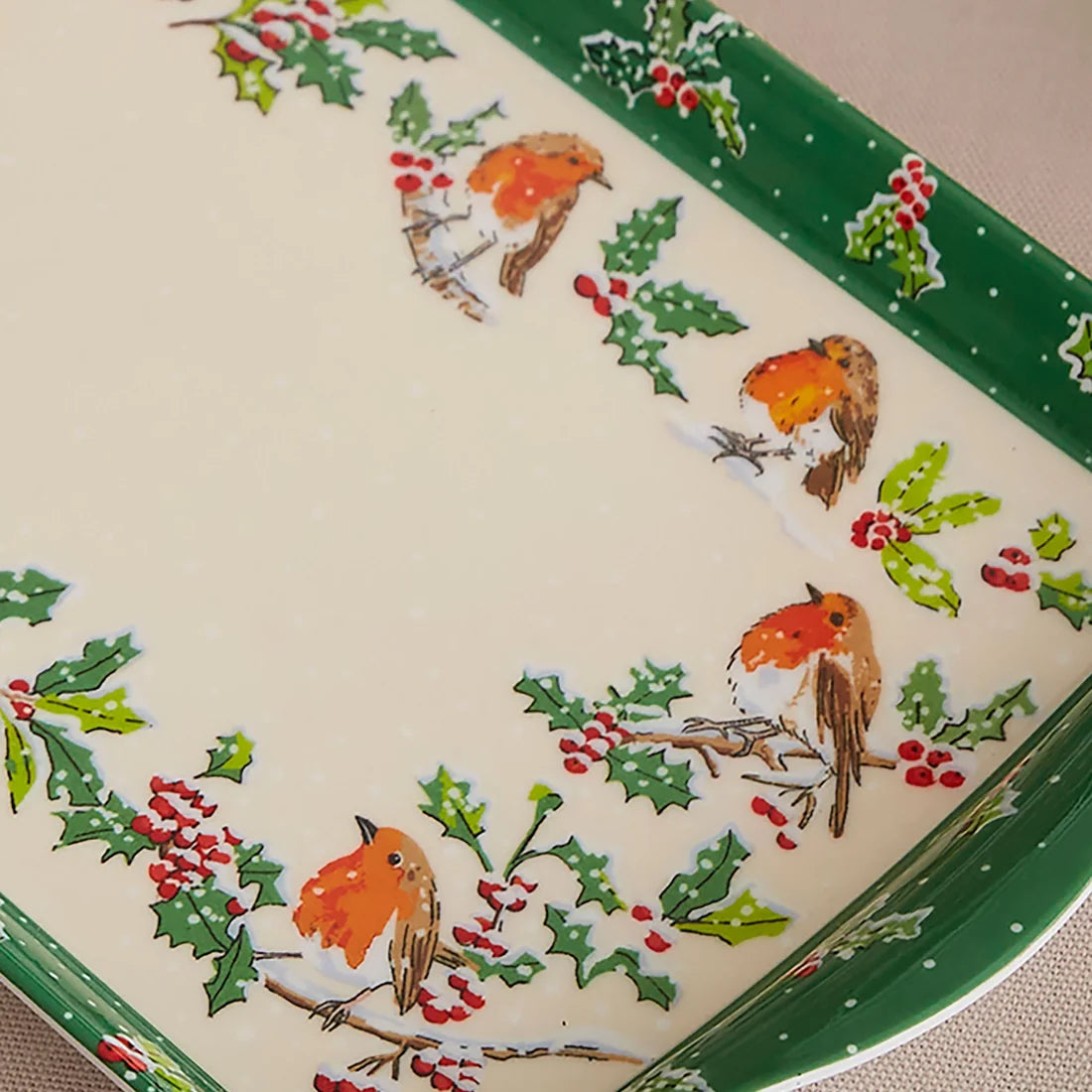 Ulster Weavers Christmas Robins Small Serving Tray in Green