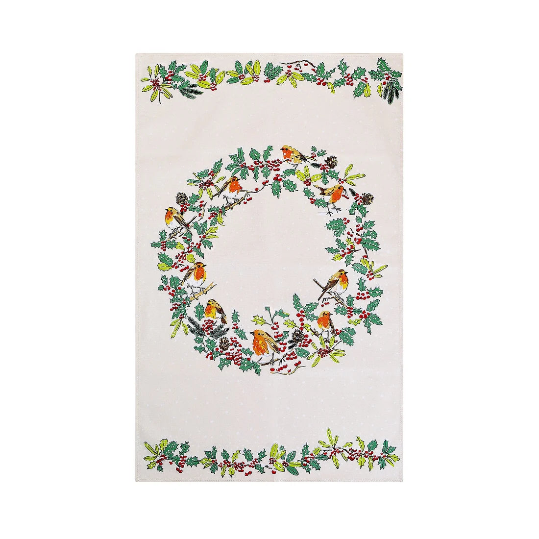 Ulster Weavers Christmas Robins Cotton Tea Towel in Green