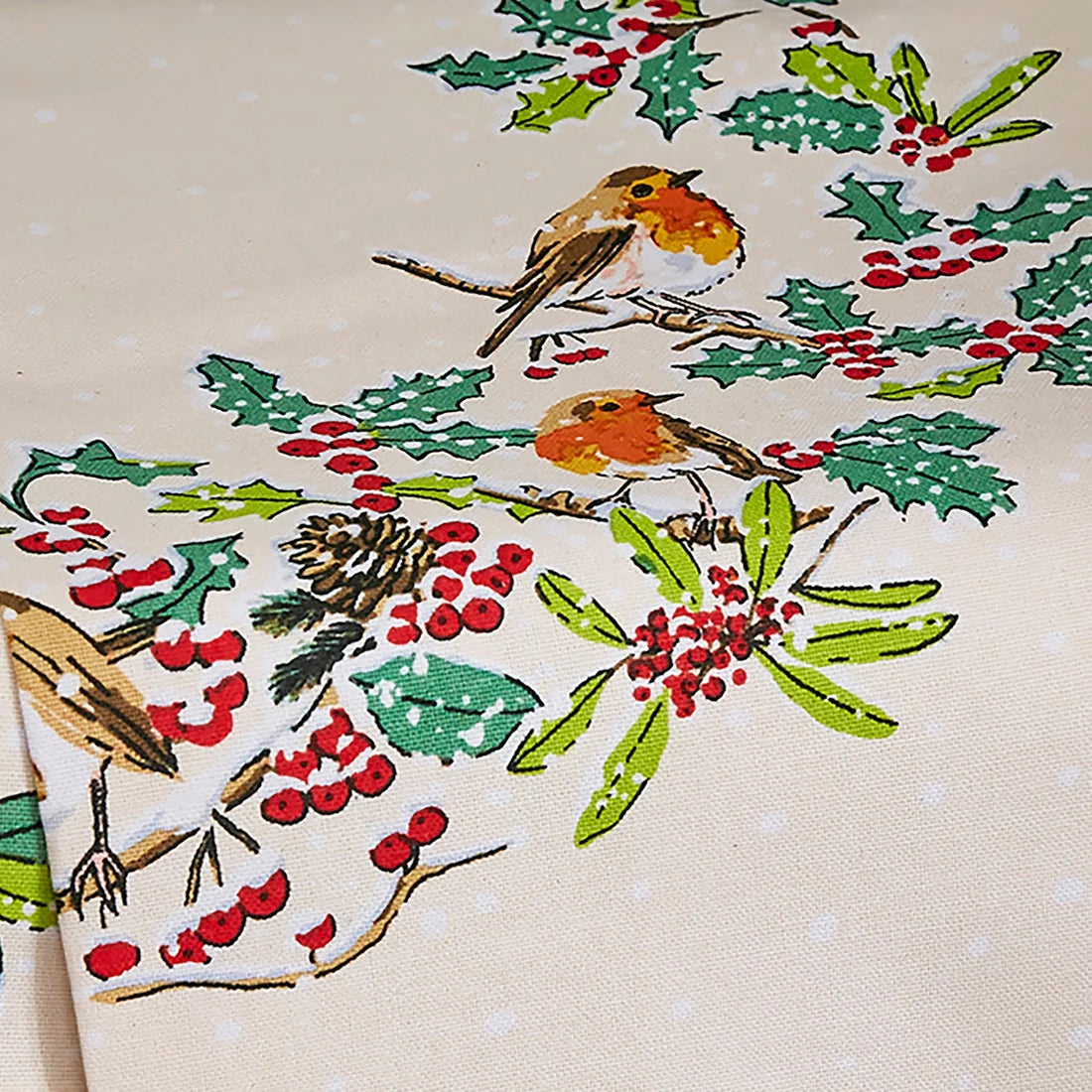 Ulster Weavers Christmas Robins Cotton Tea Towel in Green