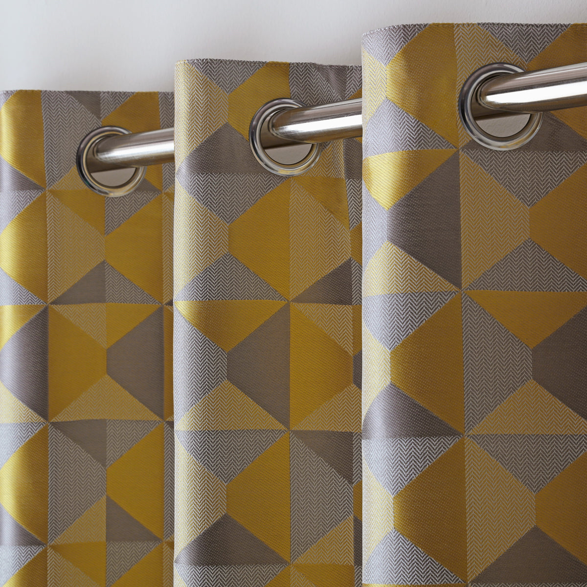 Skandi Geometric Jacquard Lined Eyelet Curtains in Ochre