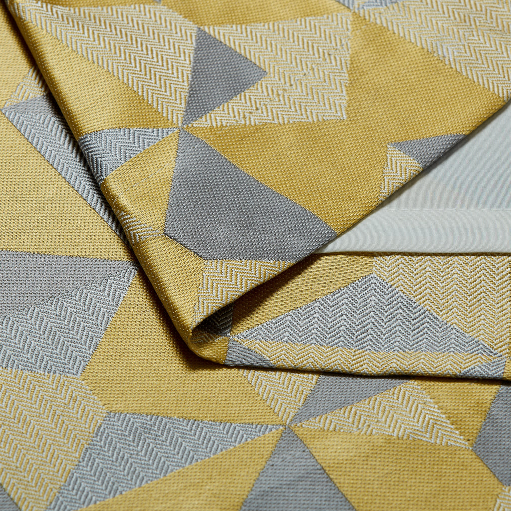 Skandi Geometric Jacquard Lined Eyelet Curtains in Ochre