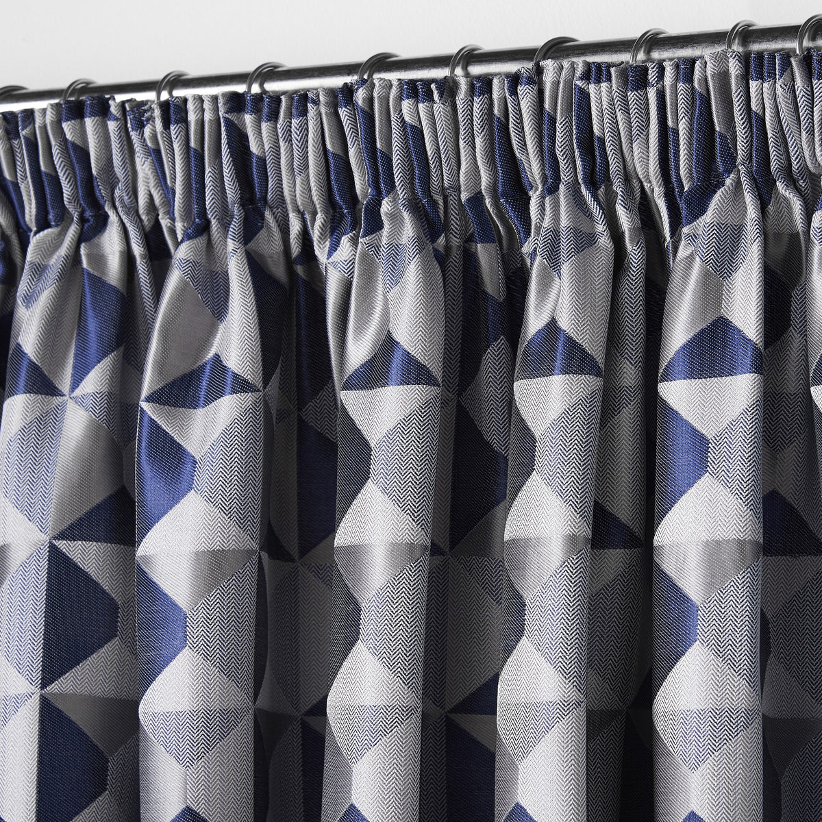 Skandi Geometric Jacquard Lined Pencil Pleat Curtains in Navy