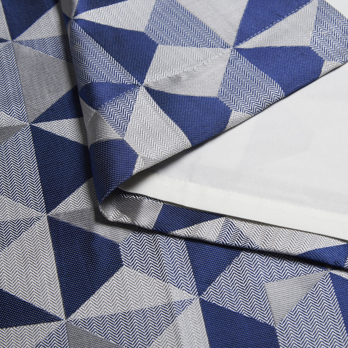 Skandi Geometric Jacquard Lined Pencil Pleat Curtains in Navy