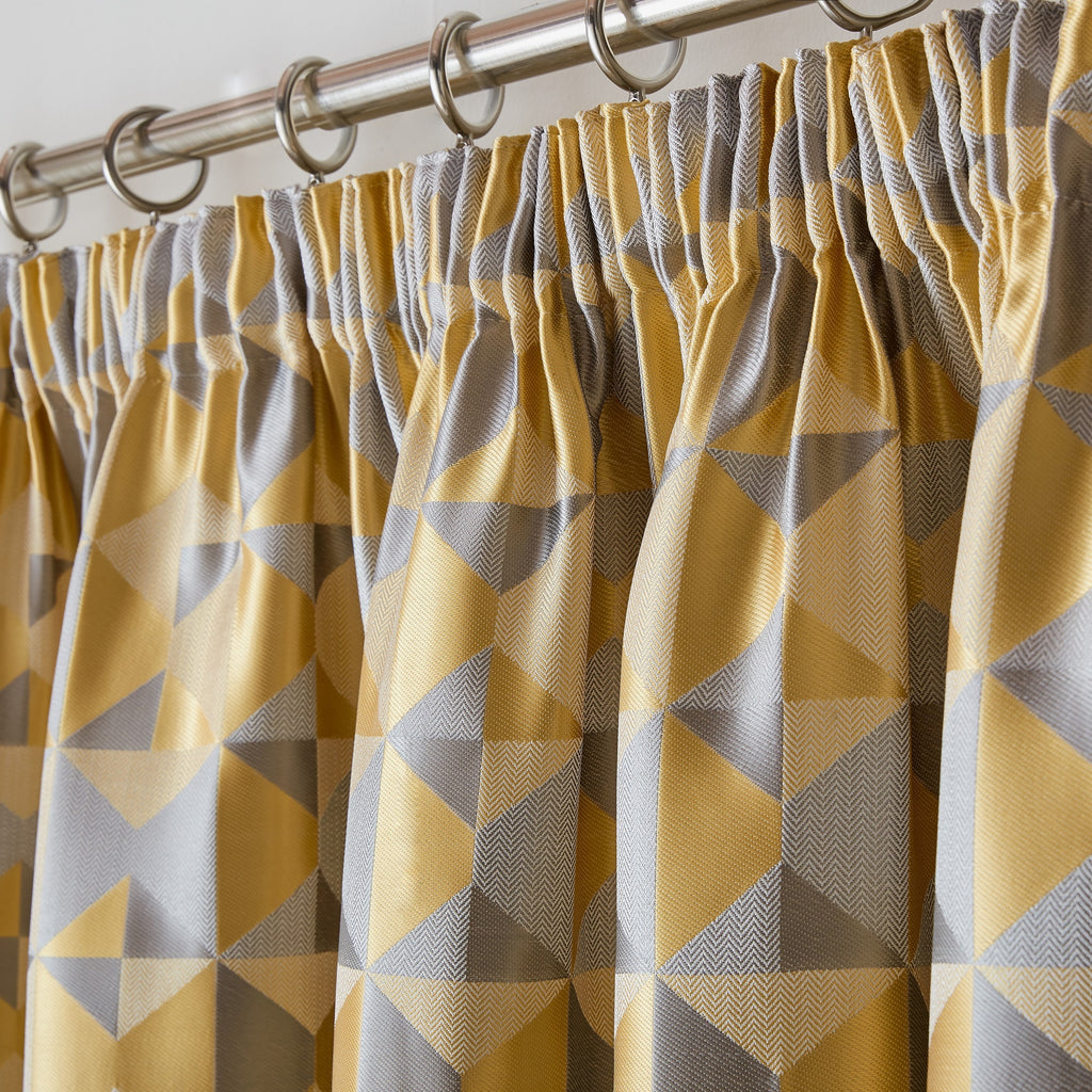 Skandi Geometric Jacquard Lined Pencil Pleat Curtains in Ochre