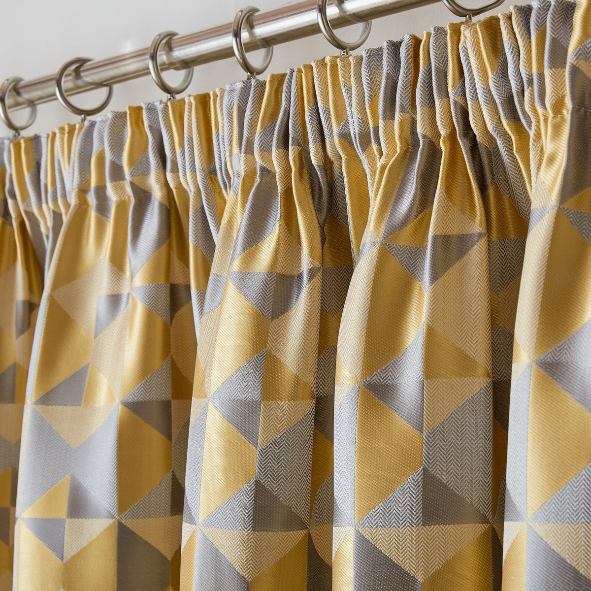 Skandi Geometric Jacquard Lined Pencil Pleat Curtains in Ochre