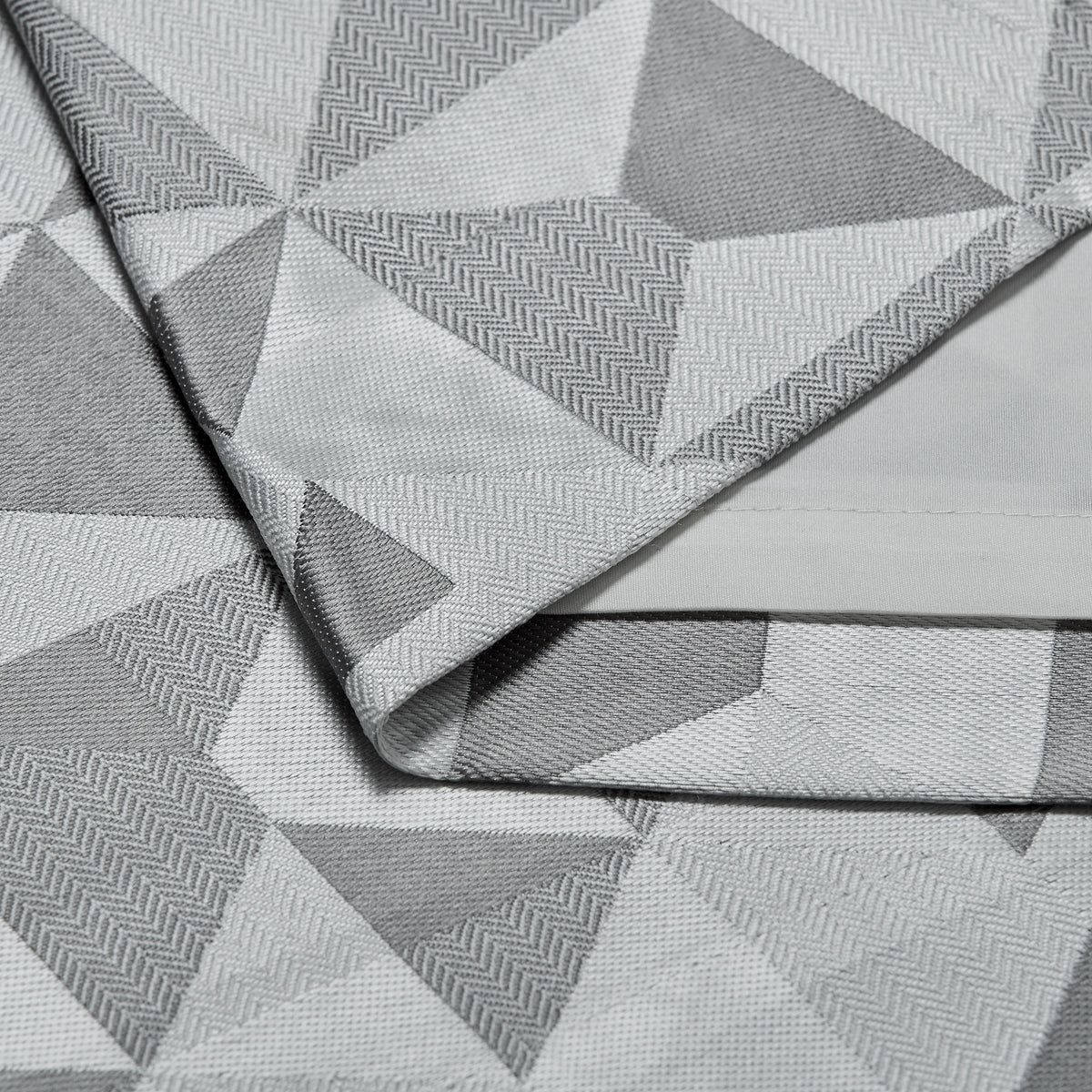 Skandi Geometric Jacquard Lined Pencil Pleat Curtains in Silver