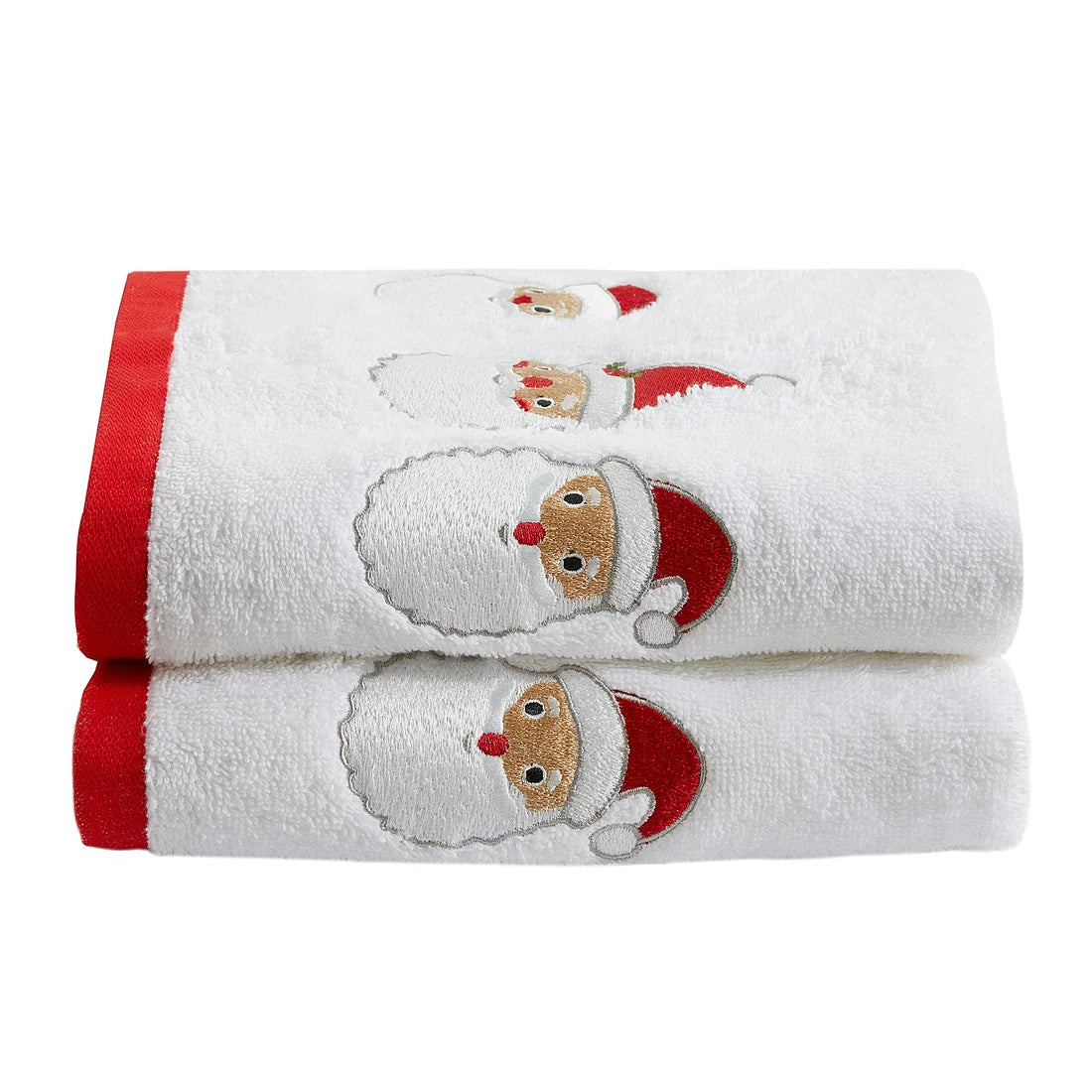 Fusion Santa Christmas Embroidered Hand Towels 2 Pack in White 50 x 90cm