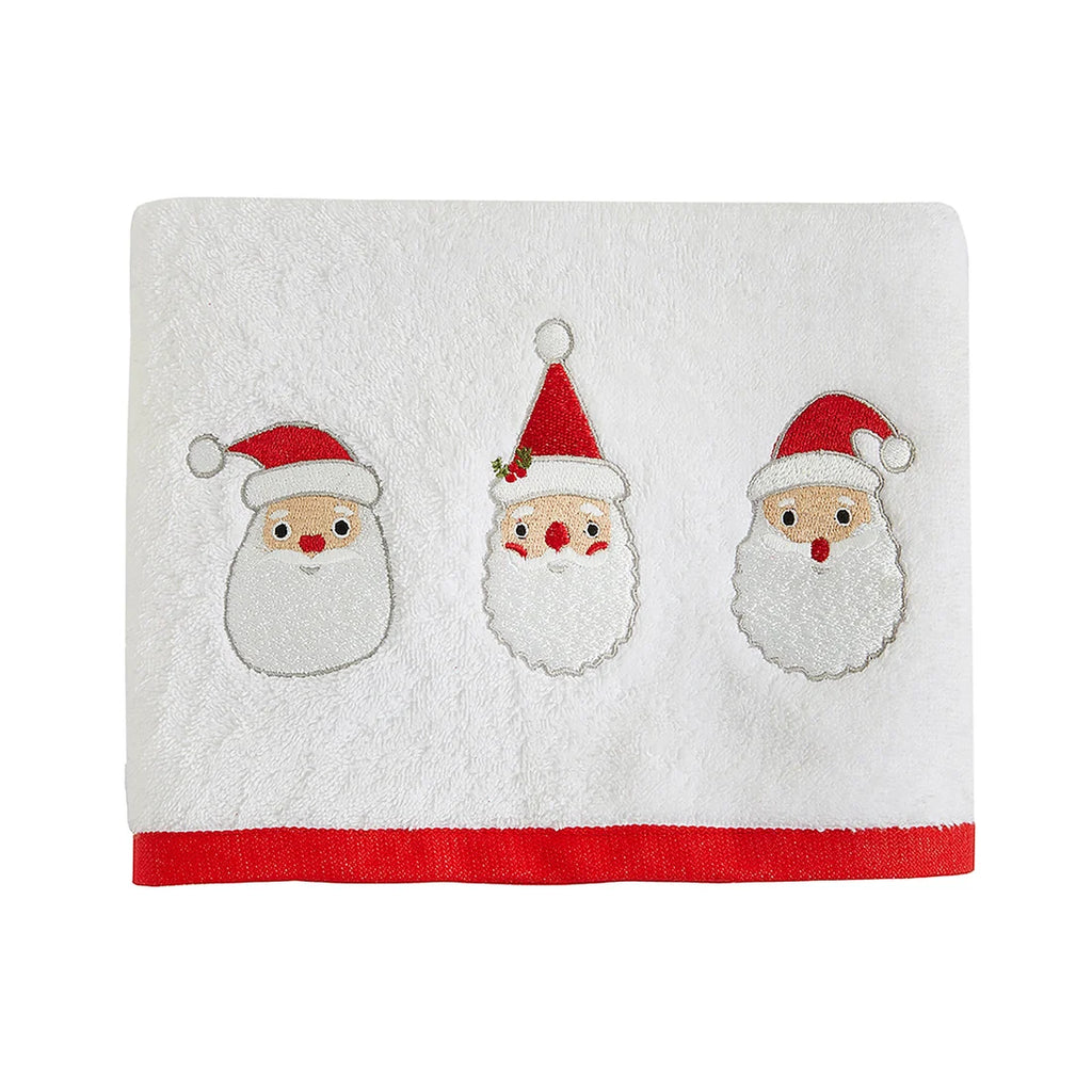 Fusion Santa Christmas Embroidered Hand Towels 2 Pack in White 50 x 90cm