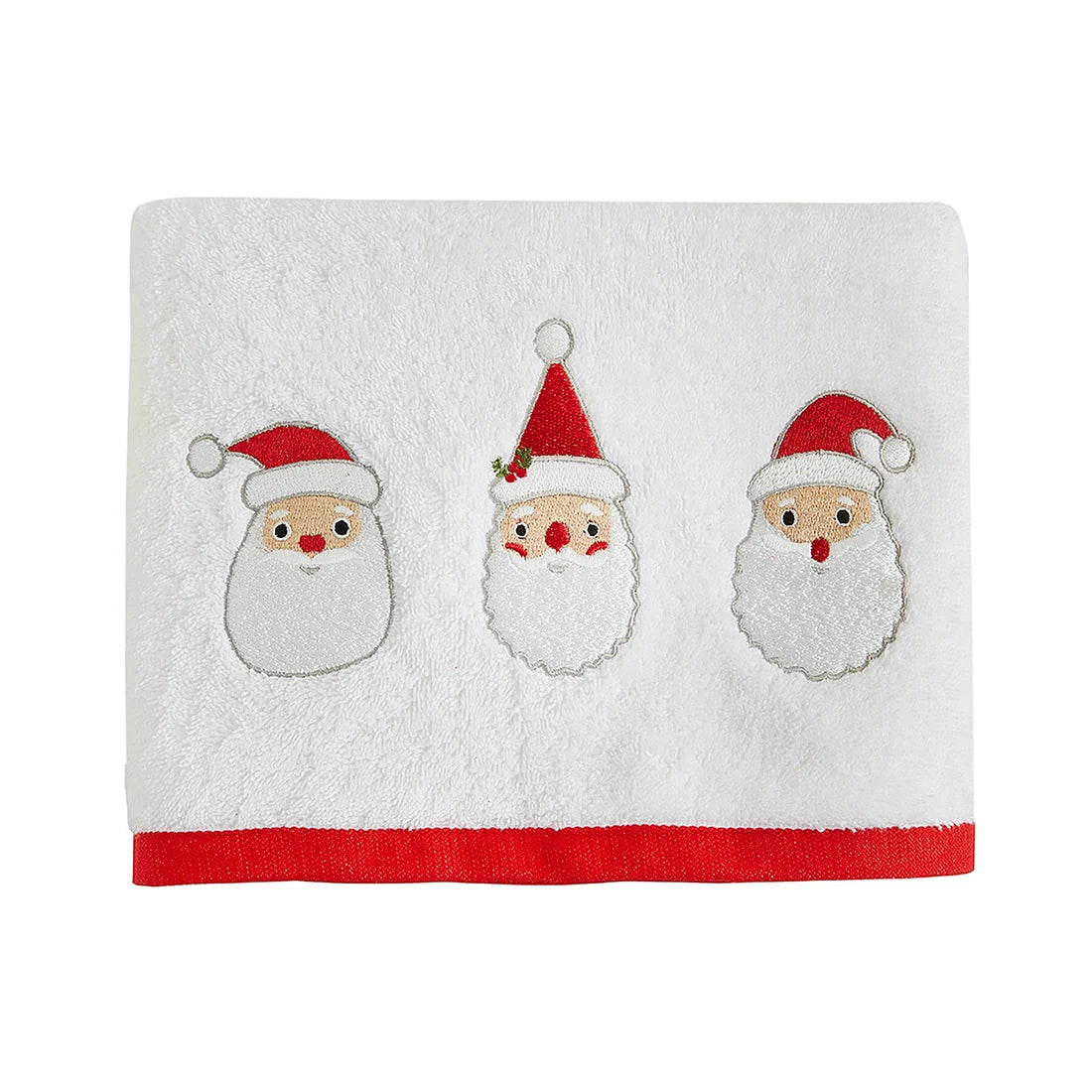 Fusion Santa Christmas Embroidered Hand Towels 2 Pack in White 50 x 90cm