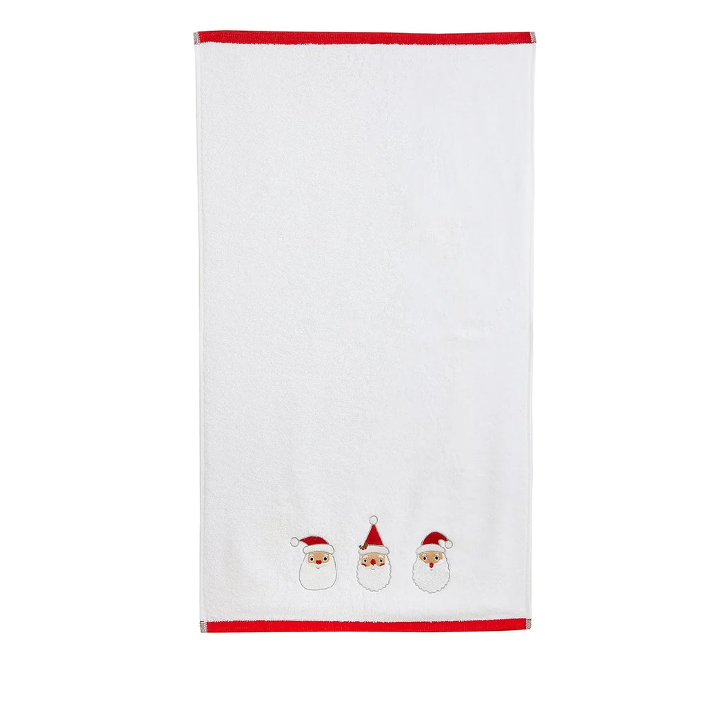 Fusion Santa Christmas Embroidered Hand Towels 2 Pack in White 50 x 90cm