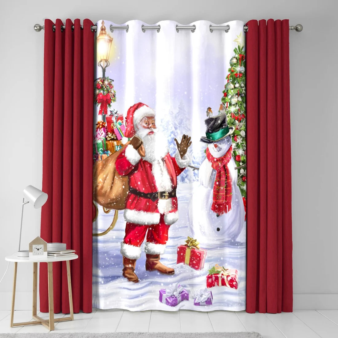 Fusion Santa & Snowy Christmas Eyelet Door Curtain Panel in Multicolour