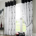 Tahiti Floral Embroidered Lined Eyelet Curtains in Black