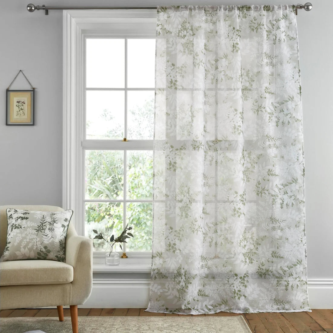 Dreams & Drapes Tiverton Leaf Voile Curtain Panel in Green