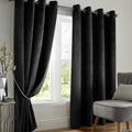 Velvet Blackout Eyelet Curtains in Black